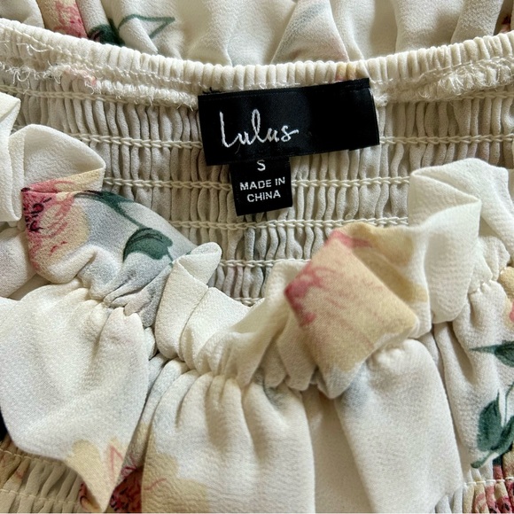 Lulu's White smocked Ruffled Off-Shoulder Maxi Dress floral romantic boho - Picture 8 of 11